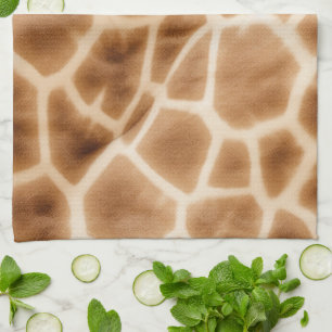 Cream Brown Giraffe Animal Print Tea Towel