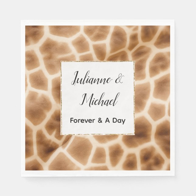 Cream Brown Giraffe Animal Safari Wedding Napkin (Front)