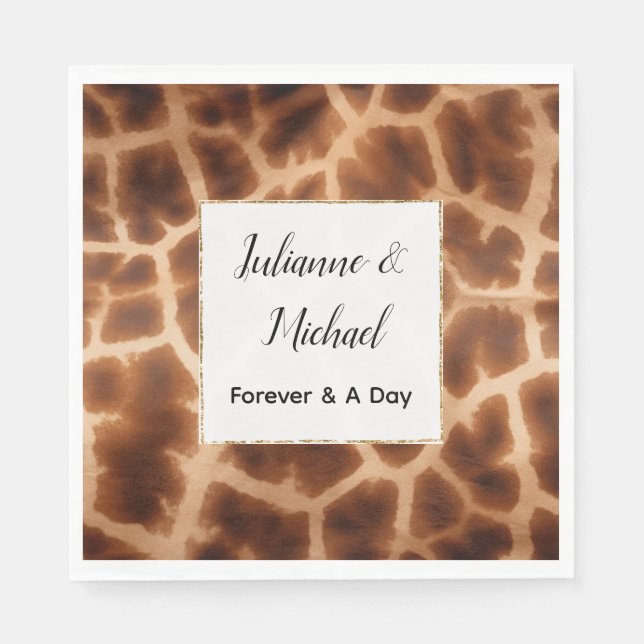 Cream Brown Giraffe Animal Wedding Napkin (Front)