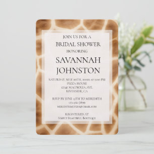 Cream Brown Giraffe Safari Animal Bridal shower Invitation