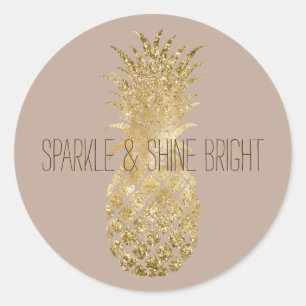 Cream Brown Glitter Glitzy Pineapple Sparkle    Classic Round Sticker
