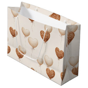 Cream Brown Heart Balloons Large Gift Bag