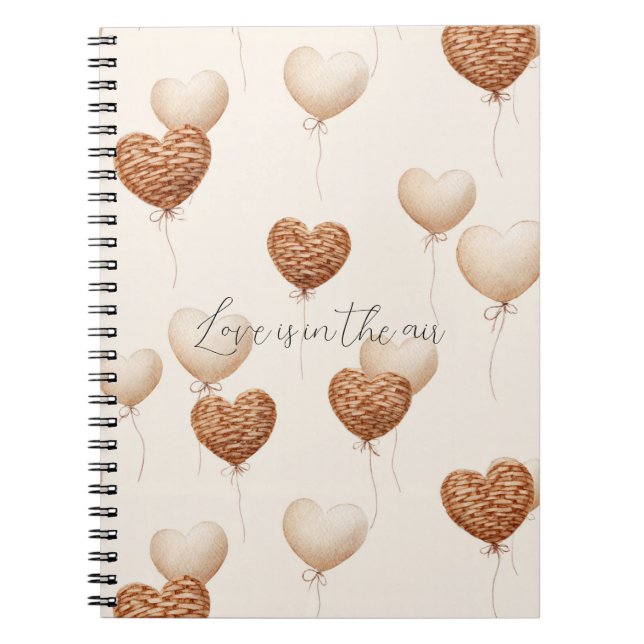 Cream Brown Heart Balloons Love in the Air Notebook (Front)