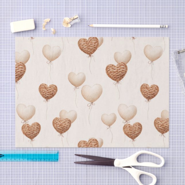Cream Brown Heart Balloons Love in the Air Tissue Paper (Craft)