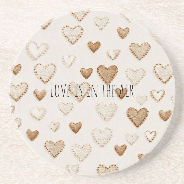 Cream & Brown Hearts   Coaster (Front)