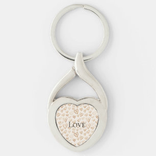 Cream Brown Hearts Valentine's Day Love Key Ring
