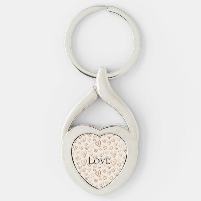 Cream Brown Hearts Valentine's Day Love Key Ring (Front)