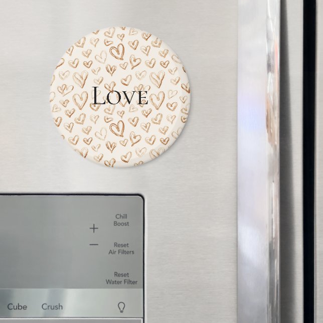 Cream Brown Hearts Valentine's Day Love Magnet (In Situ (Fridge))