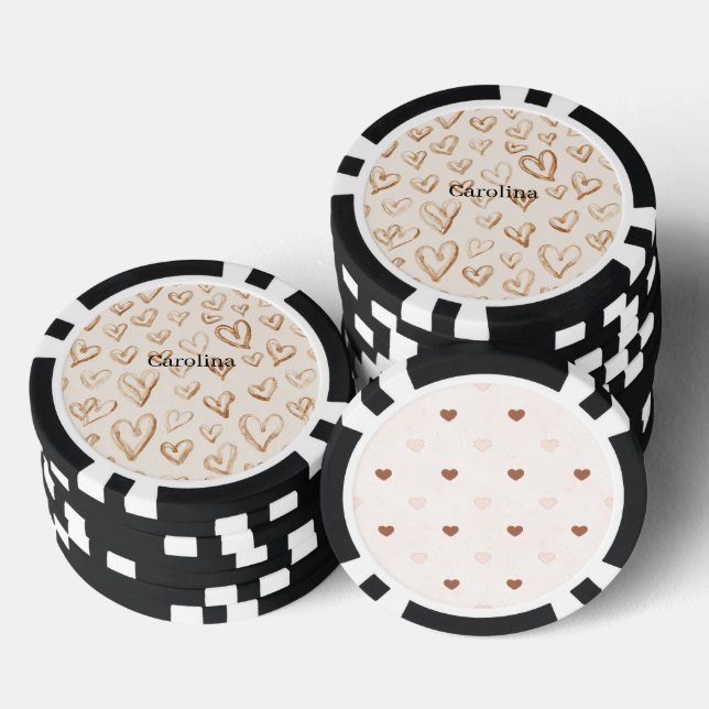 Cream Brown Hearts Valentine's Day Poker Chips (Stack)