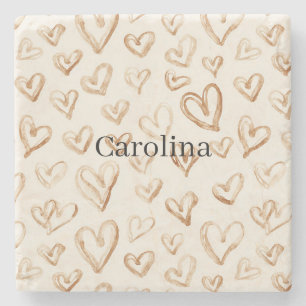 Cream Brown Hearts Valentine's Day Stone Coaster