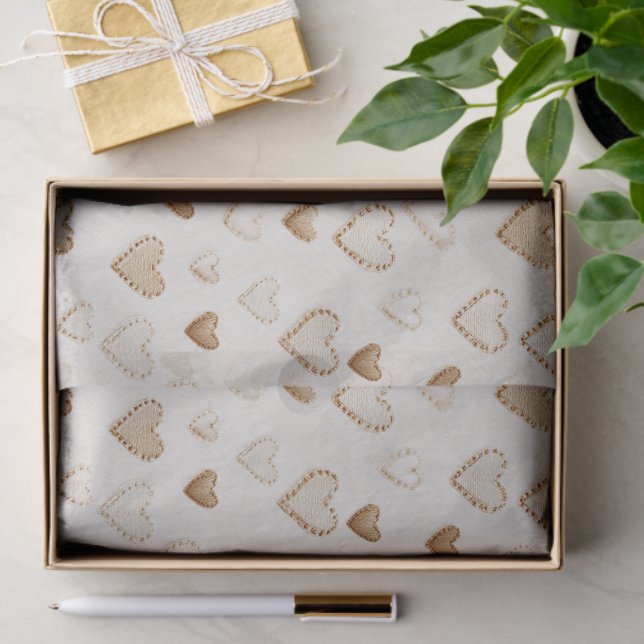 Cream & Brown Hearts Valentine's Day Tissue Paper (Gift)