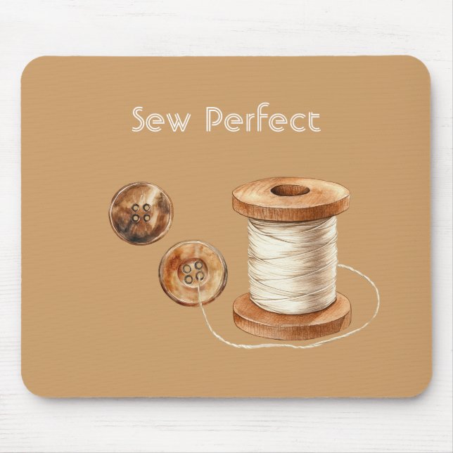 Cream Brown Ivory Sew Perfect Buttons Thread Mouse Pad (Front)