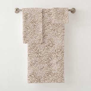 Cream Brown Leopard Print     Bath Towel Set