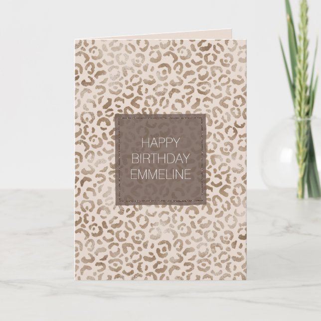 Cream Brown Leopard Print Birthday Card (Front)