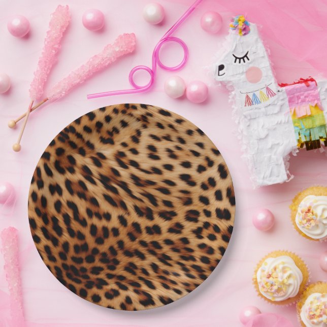 Cream Brown Leopard Print Paper Plate (Party)