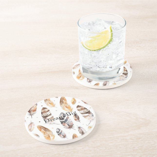Cream Brown Native Feathers Coaster (Side)