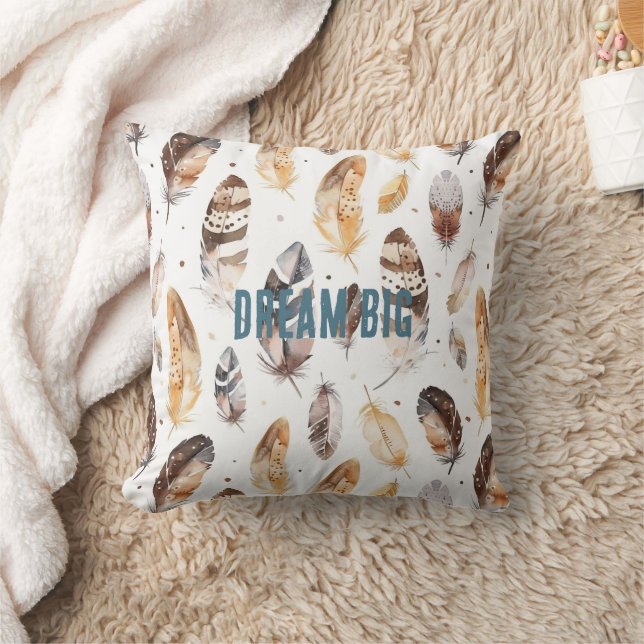 Cream Brown Native Tribal Feathers  Cushion (Blanket)