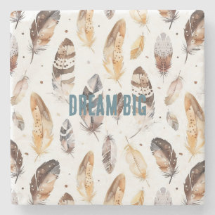 Cream Brown Native Tribal Feathers  Stone Coaster