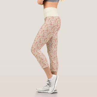Cream-Brown Paisley Pattern High Waisted Capris