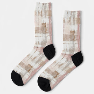 Cream Brown Pink Plaid Stripes Socks