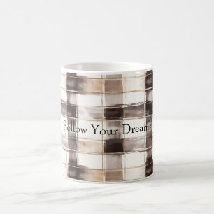 Cream Brown Plaid Stripes   Coffee Mug
