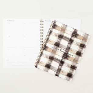 Cream Brown Plaid Stripes   Planner