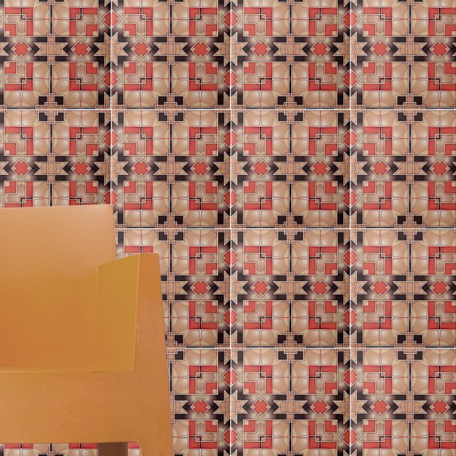 Cream Brown Red Cool Geometric Mosaic Pattern Ceramic Tile (Creator Uploaded)