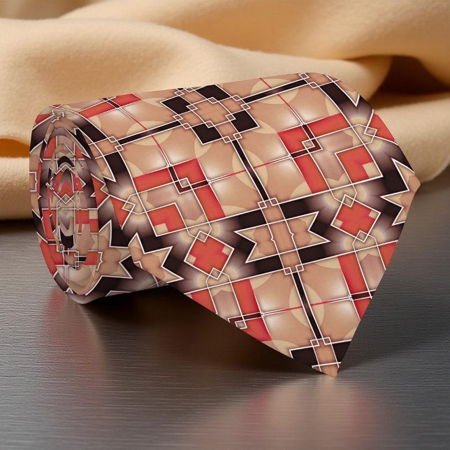 Cream Brown Red Cool Geometric Mosaic Pattern Tie (Creator Uploaded)