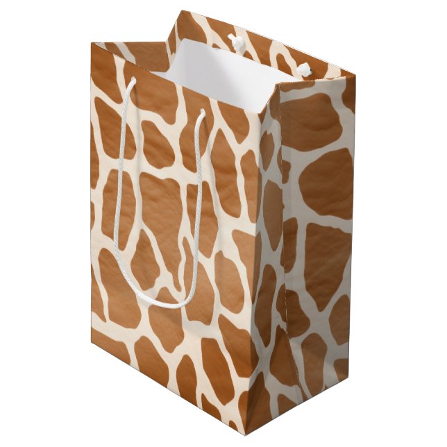 Cream Brown Safari Giraffe Animal Print Medium Gift Bag (Front Angled)