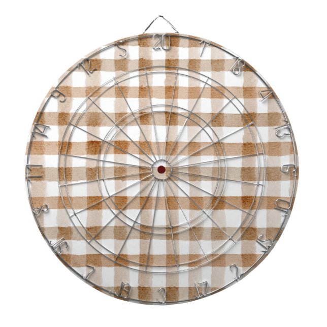 Cream Brown Stripes Tan Plaid Dartboard (Front)