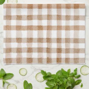 Cream Brown Stripes Tan Plaid Tea Towel