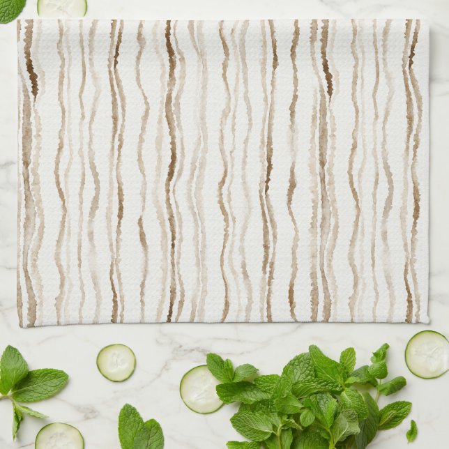 Cream Brown Stripes Tea Towel (Folded)