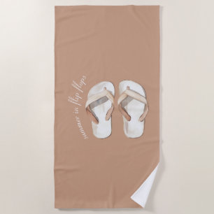 Cream Brown Summer Flip Flops Sandals Beach Towel