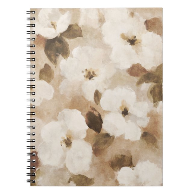 Cream Brown Tan Abstract Flowers Notebook (Front)