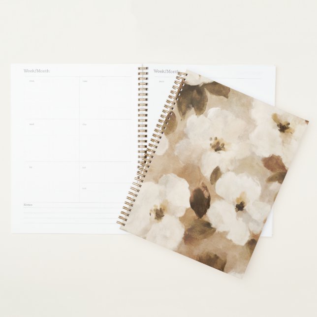 Cream Brown Tan Abstract Flowers Planner (Display)