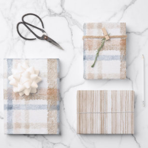Cream Brown Tan Blue Stripes Birthday Wrapping Paper Sheet