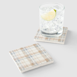 Cream Brown Tan Blue Stripes Stone Coaster