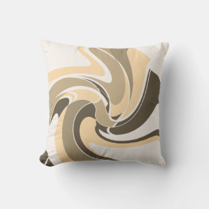 Cream Brown Taupe Off-White Abstract Art Flower Cushion