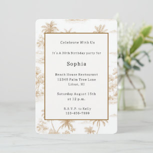 Cream Brown Tropical Island Palm Trees Birthday Invitation