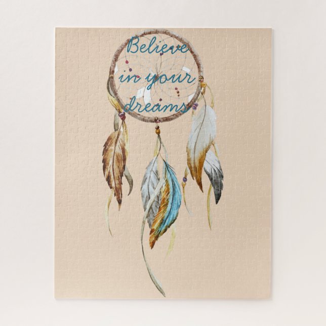 Cream Brown Turquoise Dream Catcher Jigsaw Puzzle (Vertical)