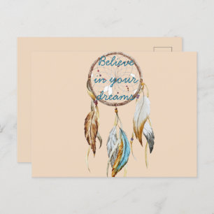 Cream Brown Turquoise Dream Catcher Postcard