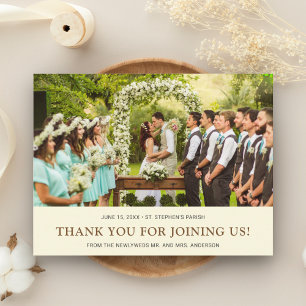 Cream Brown Wedding   Bride Groom Photo Thank You Announcement Postcard
