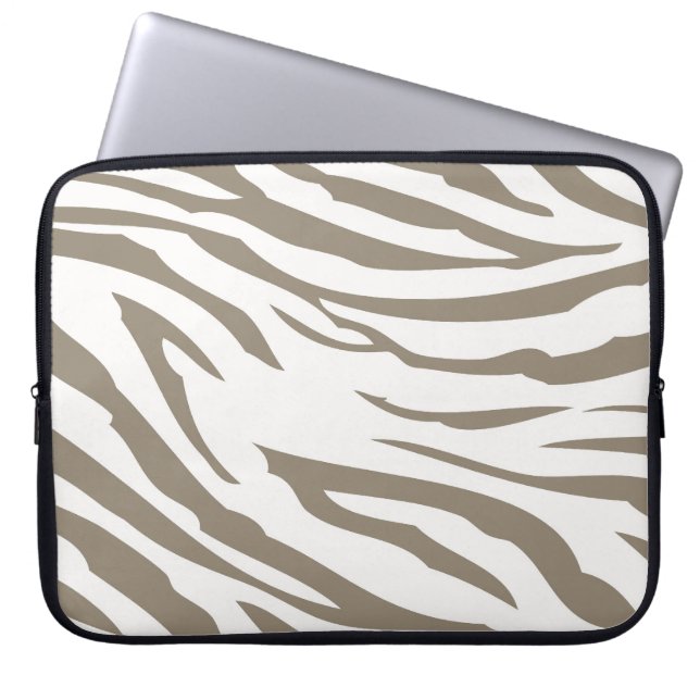 Cream Brown White Zebra Print Laptop Sleeve (Front)
