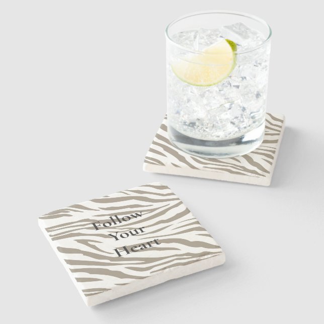 Cream Brown White Zebra Print Stone Coaster (Side)