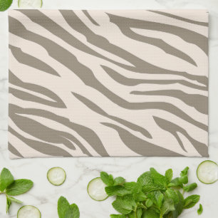 Cream Brown White Zebra Print Tea Towel