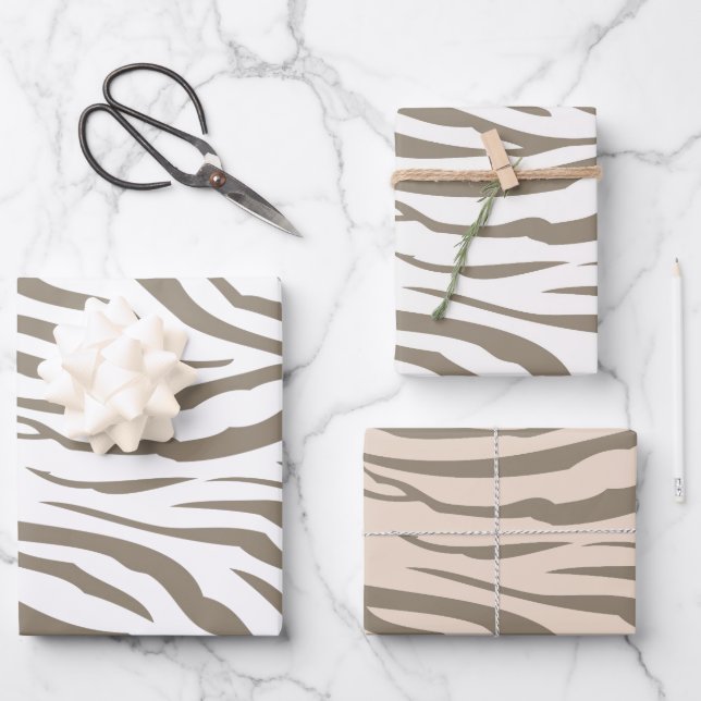 Cream Brown White Zebra Print Wrapping Paper Sheet (Front)