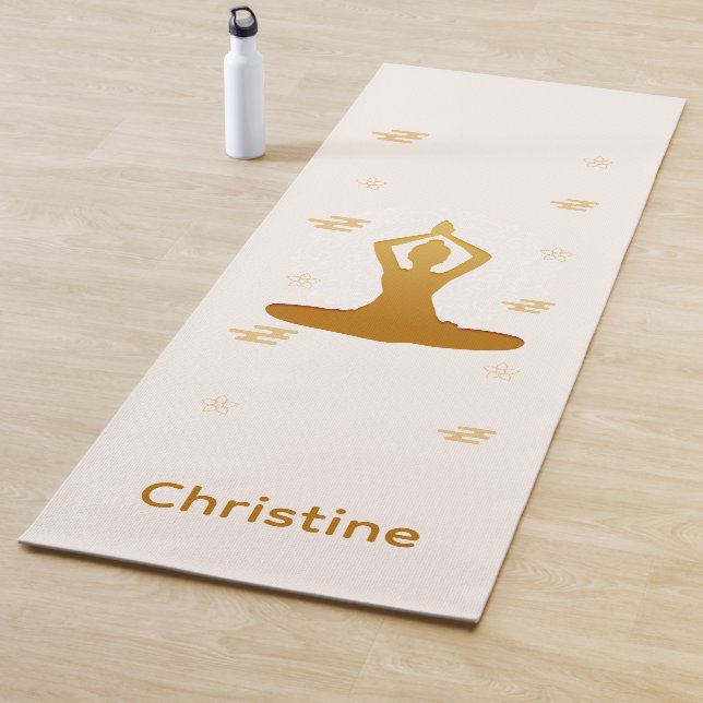 Cream-Brown Yoga Pose and Custom Name Yoga Mat (In Situ)