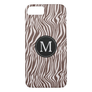 Cream Brown Zebra Print Stripes Monogram iPhone 8/7 Case
