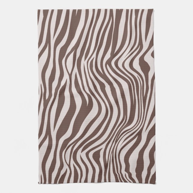 Cream Brown Zebra Print Tea Towel (Vertical)