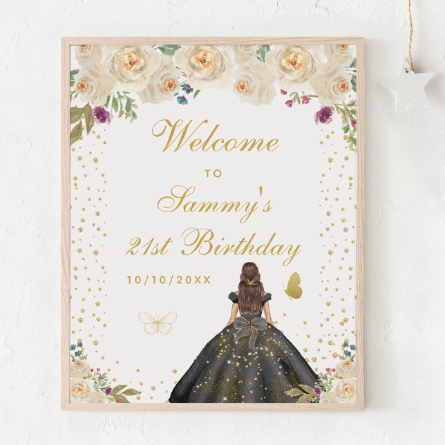 Cream Brunette Hair Girl Birthday Party Welcome Poster (Creator Uploaded)